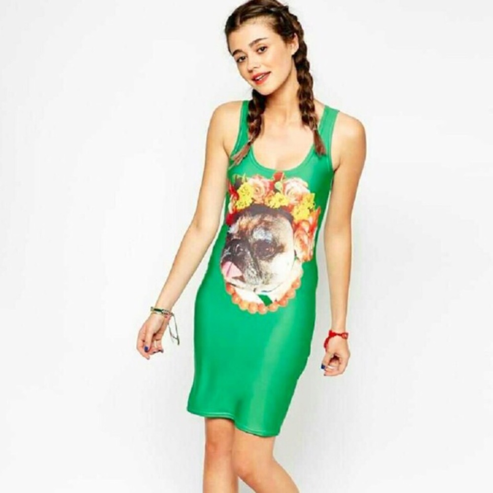 Mr. Gugu & Miss Go Pug green bodycon dress xs